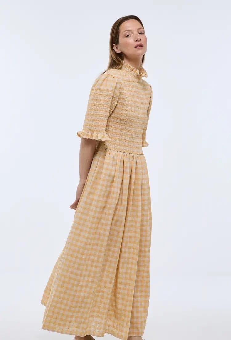 Robe longue vichy jaune smocks Monoprix taille 34/36 · Monoprix · taille XS · Robe · à louer